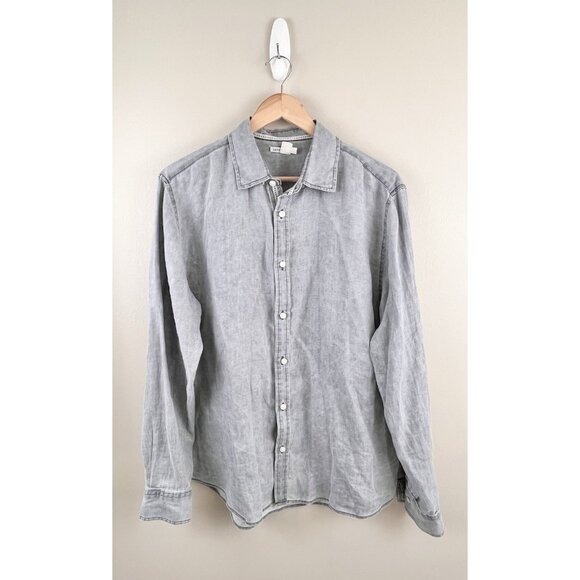 Carbon 2 Cobalt‎ Shirt Mens M Gray 100% Linen Preppy Long Sleeve Breathable - Picture 1 of 10
